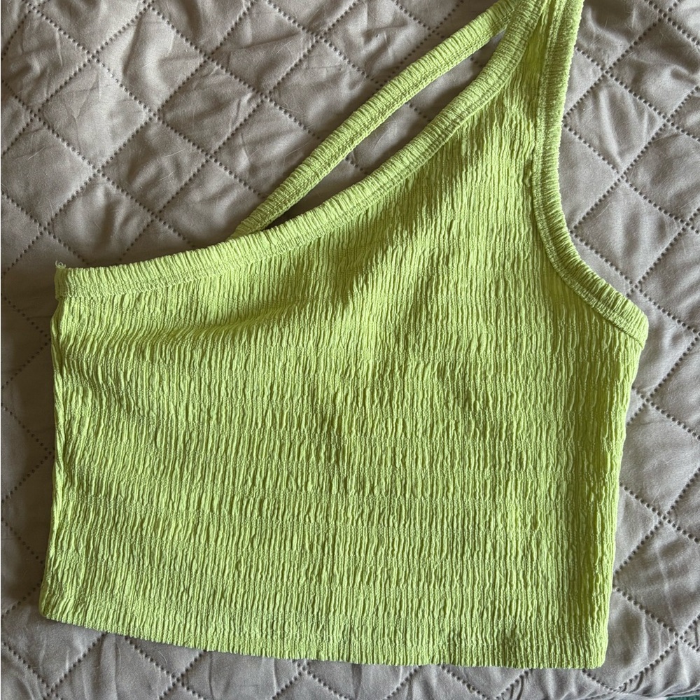 American Eagle Outfitters Neon Green One-Shoulder Tank Top